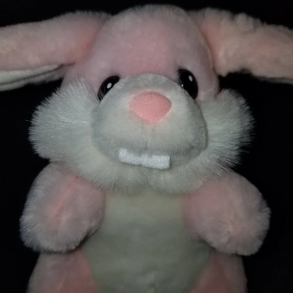 VTG Pink White Bunny Rabbit Buck Tooth Plush 6.5